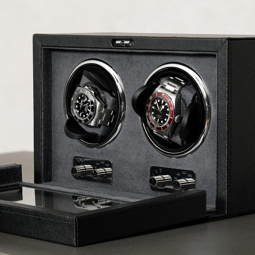 ROTHWELL ROTHWELL Double Watch Winder for Automatic Watches with Quiet Motor with Multiple Speeds and Rotation Settings (Black/Grey)