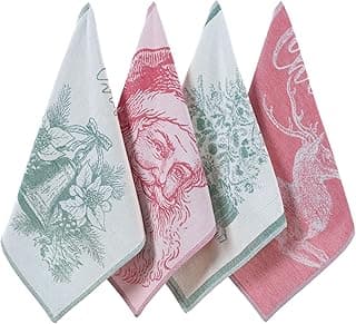 sea me at home Christmas Tea Towel Set of 4-100% Cotton Jacquard Kitchen Towels, Festive Dish Towels for Christmas Decor, Perfect Hostess Gift (Merry Christmas)