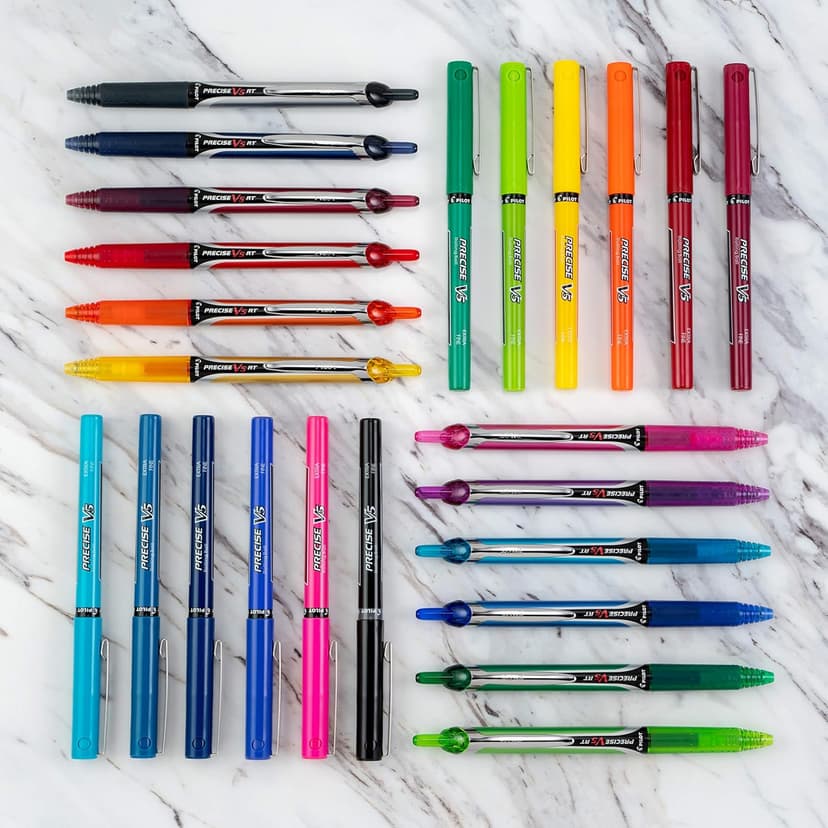 Pilot Precise V5 RT Refillable & Retractable Rollerball Pens, Extra Fine Point Pens 0.5 mm, Black, Pack of 2 - Ideal for School, Journaling & Office Writing