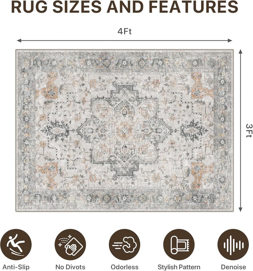 36"x48" Office Chair Mat for Hardwood Tile Floor, Under Desk Carpet Protector for Rolling Computer Chair Mat, Machine Washable Area Rug, Anti-Slip 1/5" Thick Low Pile Thin Vinyl Floor Mat, Taupe
