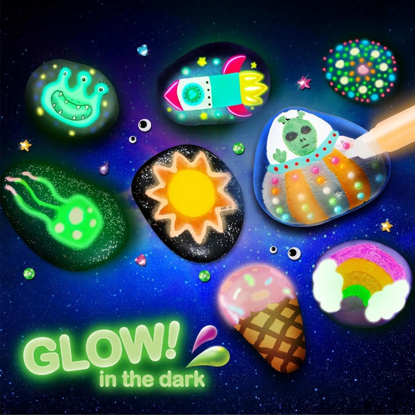 JOYIN Rock Painting Kit- Glow in The Dark Rock Kit, Arts and Crafts for Kids Ages 6-12, Art Supplies Toy, Kids Craft Paint Kits, Arts & Crafts for Boys Girls Birthday Party Gift Toy