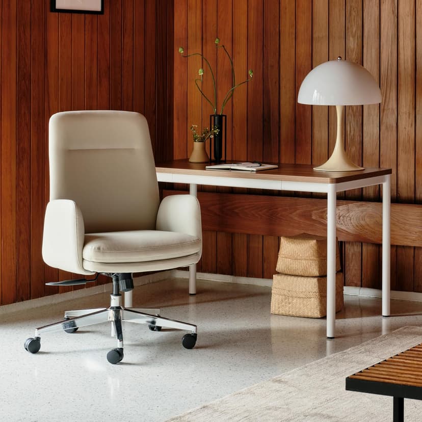 Branch Softside Mid Century Modern Office Chair, Fabric - Removable Arms & High Back Design with Luxury Cloud-Like Comfort - Adjustable Height - Integrated Lumbar Support - Bone