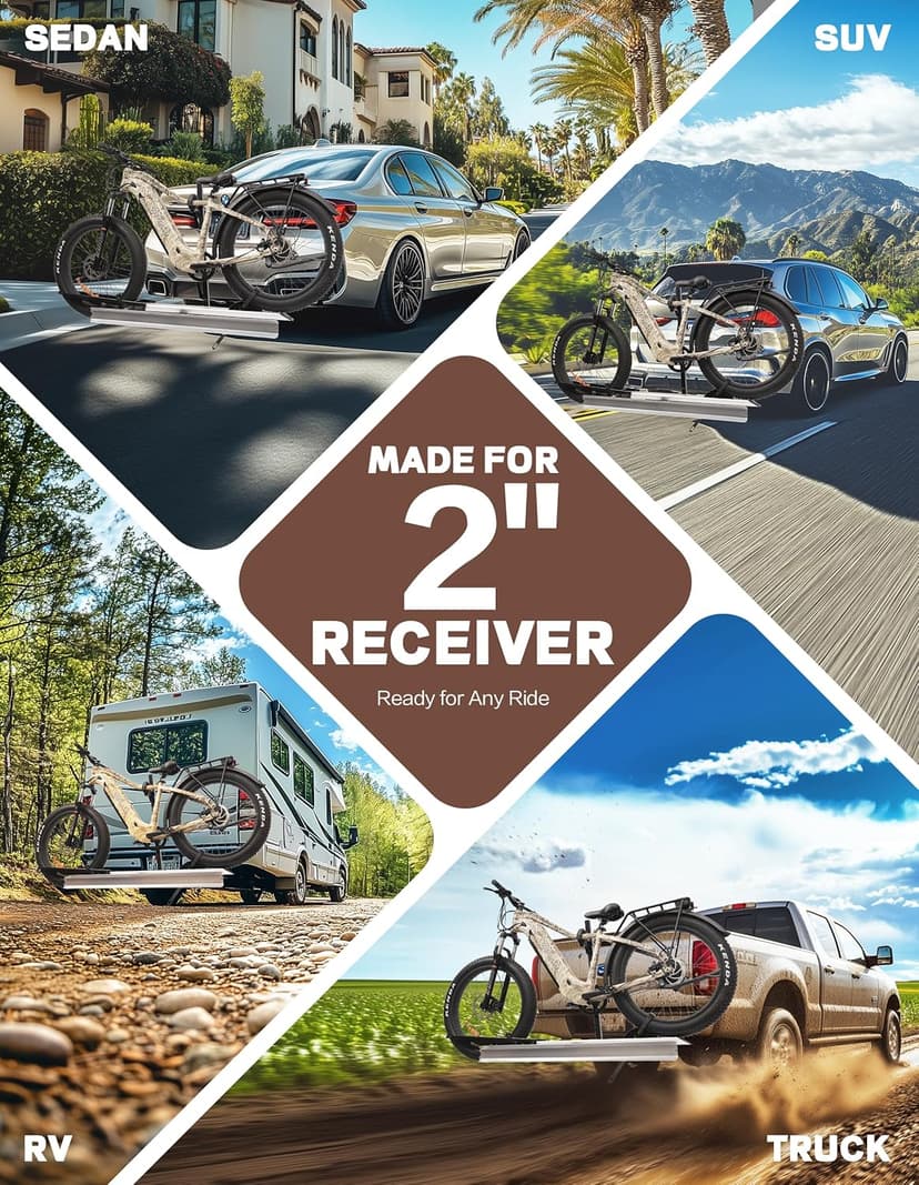 Hitch Mount Single Bike Rack with Ramp for Electric Bike, 100 lbs. Capacity Bike Carrier for Truck, Trailer, RV, SUV