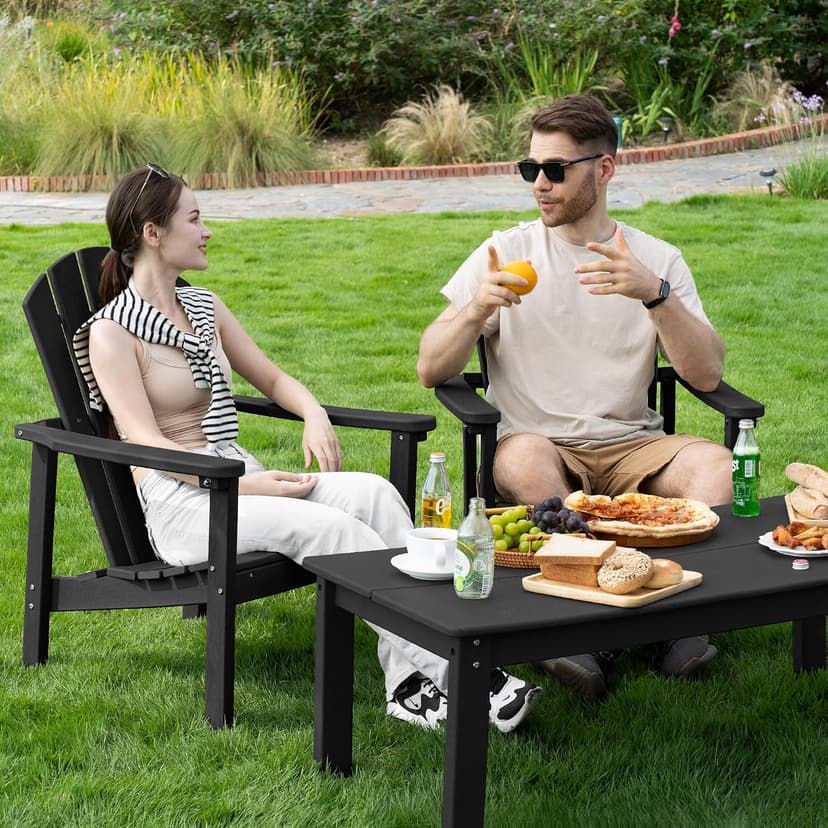 nevilywood Compact Stackable Adirondack Chairs Set of 4, 26.3" Wide HDPE Outdoor Patio Chairs - Durable, Space-Saving Design for Porch, Lawn or Garden, Black
