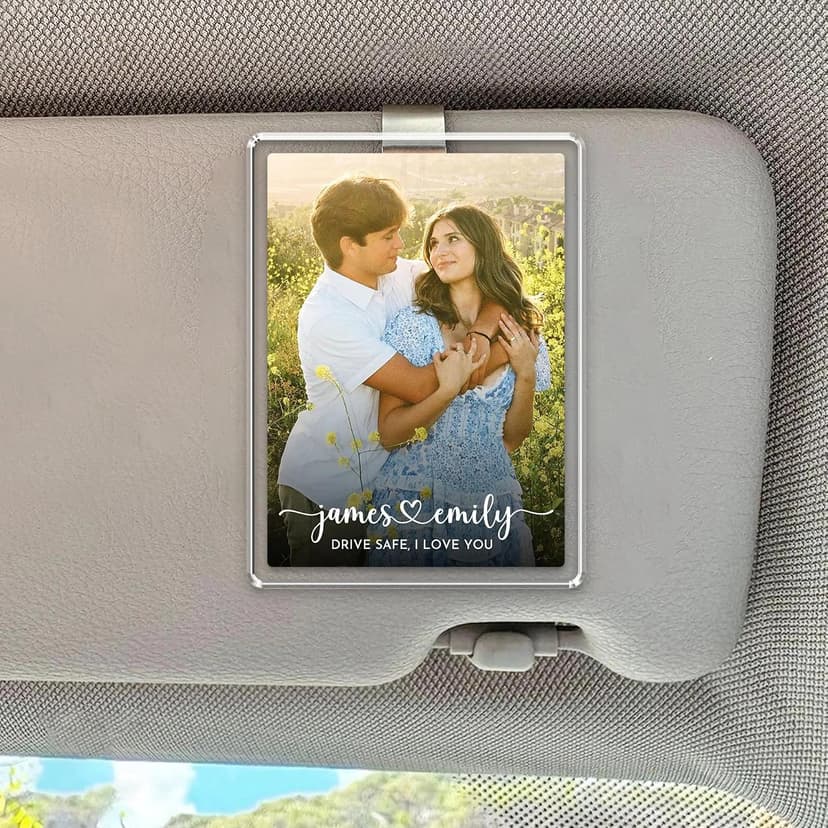 Custom acrylic clip with your photo and message, an anniversary, Valentine's Day or Christmas gift for couples and loved ones Personalized Car Visor Photo Clip, Drive Safe Picture Holder B0GGHG2KHN