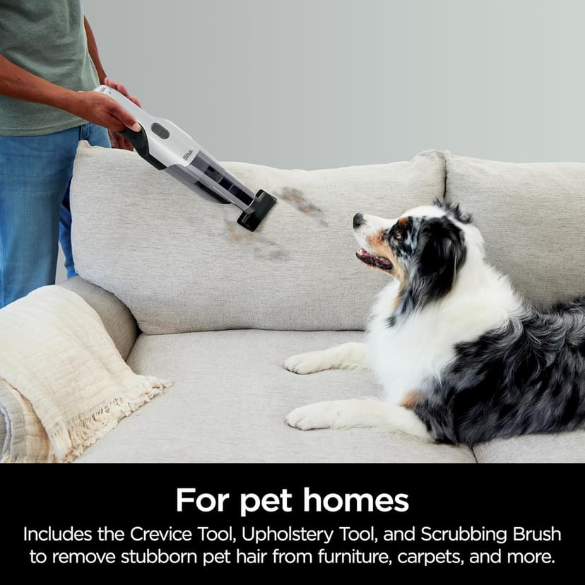 Shark Cyclone PET Handheld Vacuum with, HyperVelocity Suction, Powerful Pet Hair Pickup, Lightweight, XL Dust Cup, Including Upholstery Tool, 8" Crevice Tool, Scrubbing Brush, Pearl White, AA701