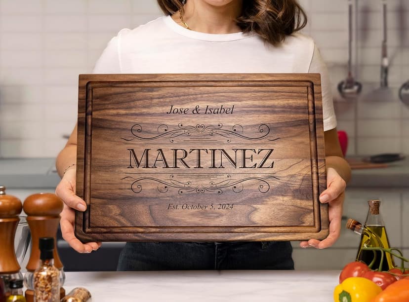 Personalized Cutting Board - Custom Engraved Wood Charcuterie Board - Best Wedding Gift Idea for Couples (Bride & Groom), Newlyweds - Handcrafted in USA from Premium Hardwood 002
