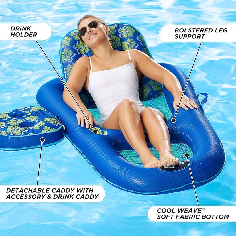 Aqua Campania Ultimate 2-in-1 Pool Float Lounge – Extra Large – Inflatable Pool Floats for Adults with Adjustable Backrest & Cupholder Caddy