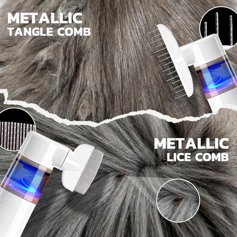 Dyhodu Electric Lice Comb, 2 in 1 Lice Vacuum Comb Rechargeable Multifunctional Metal Removal Flea Brush Kit for Cat Dog All Hair