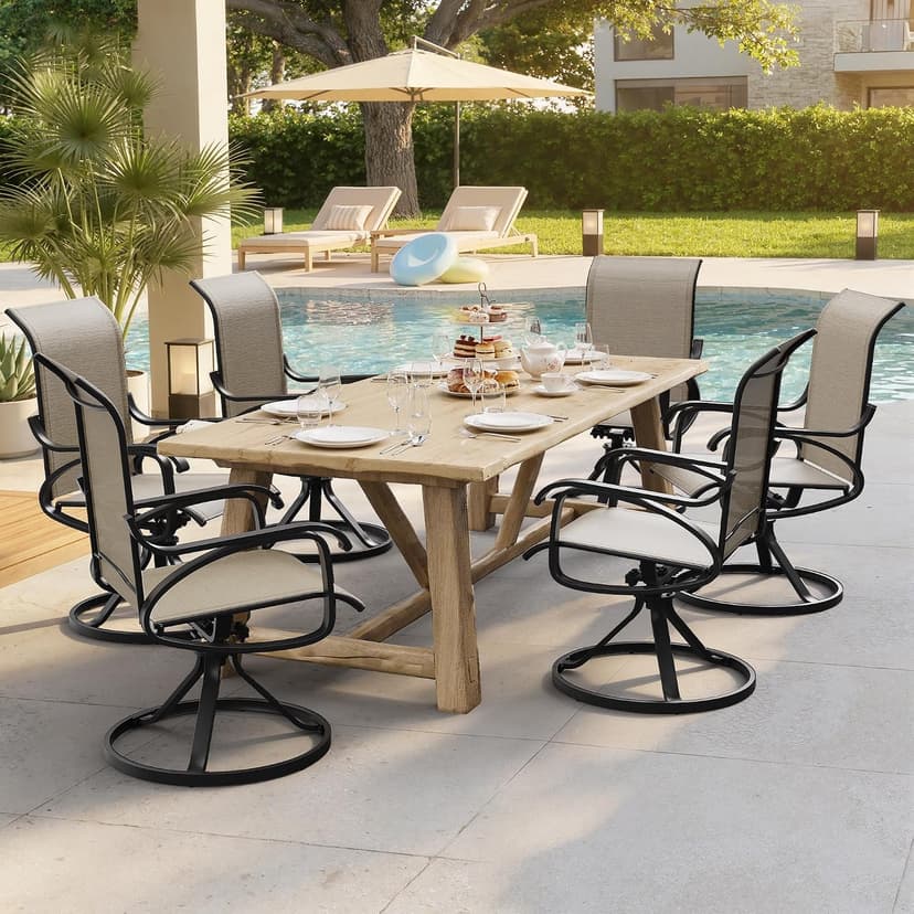 Patio Swivel Chairs Set of 4, All Weather Outdoor Rocking Chair with Textilene Breathable Back, Metal Frame, Patio Dining Chair for Backyard, Garde, Porch and Deck (4, Dark Brown)