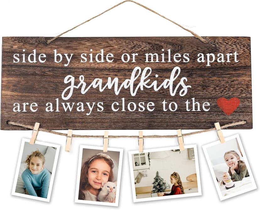 Grandparents Gifts from Grandchildren, Side by Side or Miles Apart Grandkids Photo Holder, Great Grandparents Day or Christmas Birthday Gifts for Grandma Grandpa