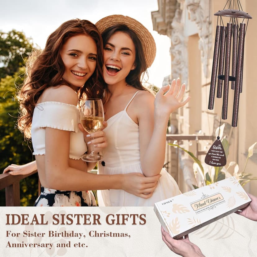 Best sister ever gift for women birthday christmas mother's day, sisters in law gift, sister gifts from brother, home decor Sister Gifts, 32" Bronze Wind Chimes, Sister's Birthday Gifts from Sisters B0FLDC4X15