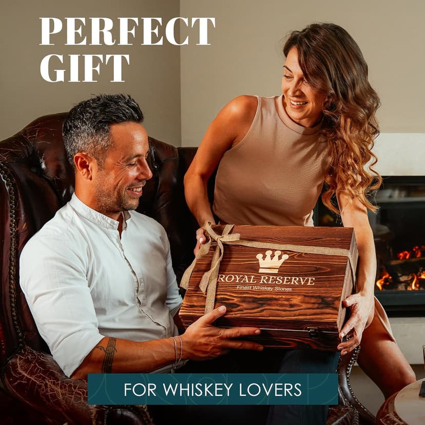 Whiskey Decanter Gift Set by Royal Reserve – Liquor Bourbon Decanter 24 oz 750 ml with Glasses, Chilling Stones, Coasters and Tong – Whiskey Gifts for Men, Husband, Dad, Boyfriend