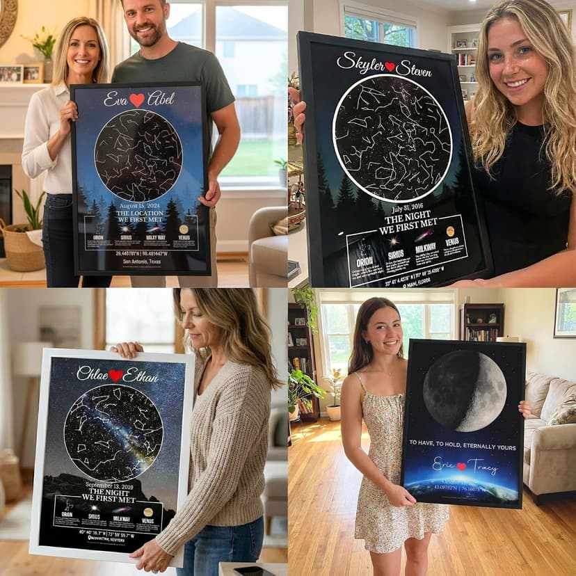 Custom Star Map for Anniversary - Premium Glossy Acrylic - The Night We Met Personalized Constellation Chart - High-Shine Plexiglass Night Sky - Romantic Gift for Her, Wife, Him or Husband - Framed Wall Art B0DH8LR3Z4