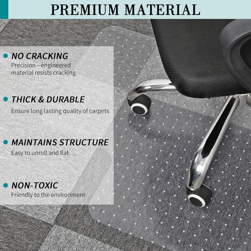 Office Chair Mat for Carpets, Clear Computer Desk Chair Mat for Low Carpeted Floors, Thick and Sturdy Carpet Protector, Easy Glide and Flat Without Curling (30" x 48" Rectangle)
