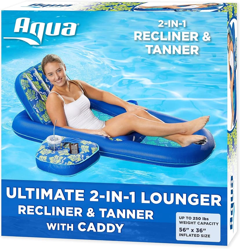 Aqua Campania Ultimate 2-in-1 Pool Float Lounge – Extra Large – Inflatable Pool Floats for Adults with Adjustable Backrest & Cupholder Caddy