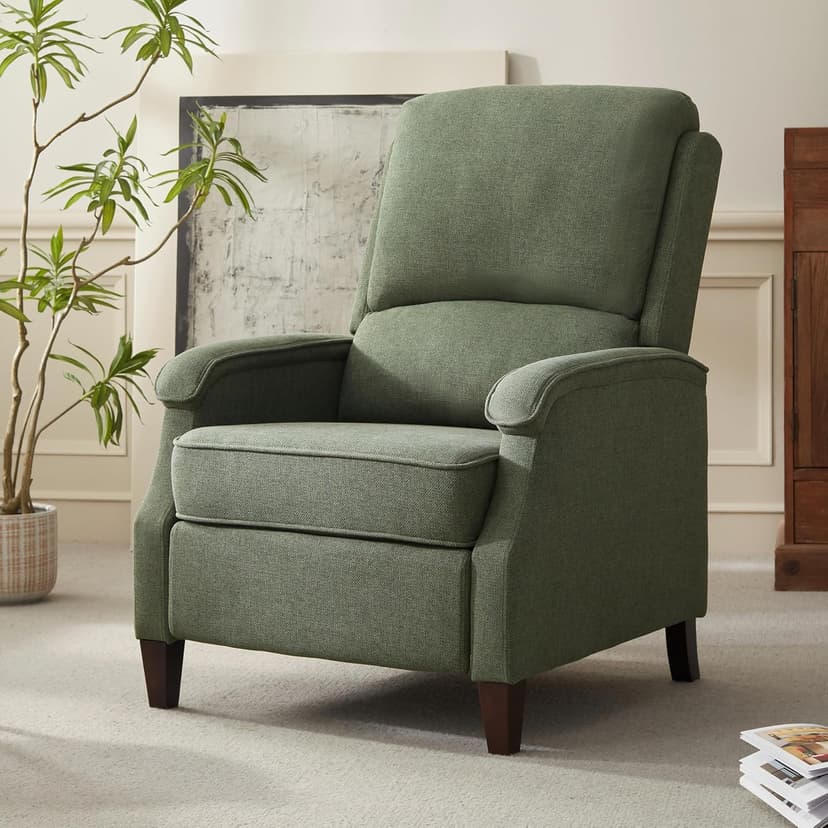 VKNOW Recliner Chair, Fabric Recliner with Soft Armrest, Home Theater Seating with Adjustable Push Back and Lumbar Support, Single Sofa for Adults, Lounge Chair for Living Room, Bedroom(Green)