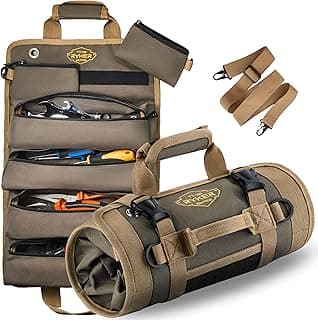 The Ryker Roll Up Tool Bag Organizer Gifts for Dad. Heavy Duty Motorcycle Tool Roll Bag Organizer. Portable Rollup Toolbag w/Detachable Pouches - Tools Bags Mens gifts for him - Mechanic & Electrician