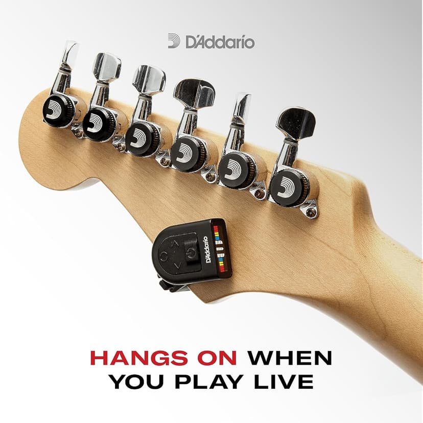 D'Addario Guitar Tuner - Micro Headstock Rechargeable Tuner - Tuner for Acoustic Guitar, Electric Guitar, Bass Guitar - Universal Clip On - 1pk
