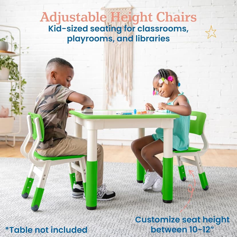 ECR4Kids Classroom Adjustable Chair, Flexible Seating, Grassy Green, 2-Pack