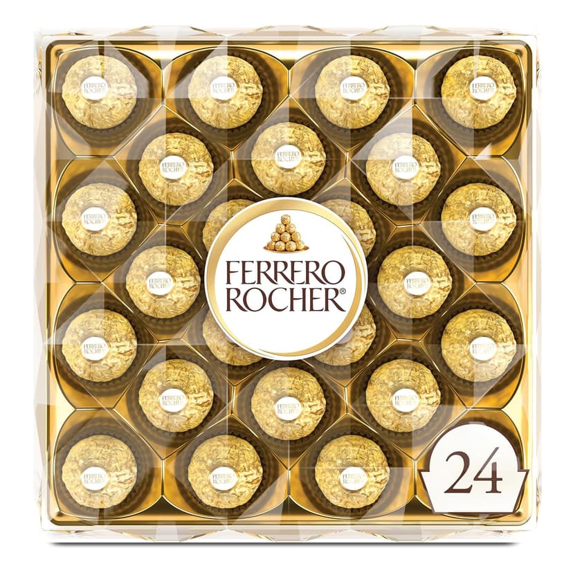 Individually wrapped hazelnut chocolate, gourmet chocolate candy for gifting a sweet treat or snacking Ferrero Rocher Chocolate Candy, Hazelnut Milk Chocolates, 24 Ct, 10.6 oz B002Y1Z80U