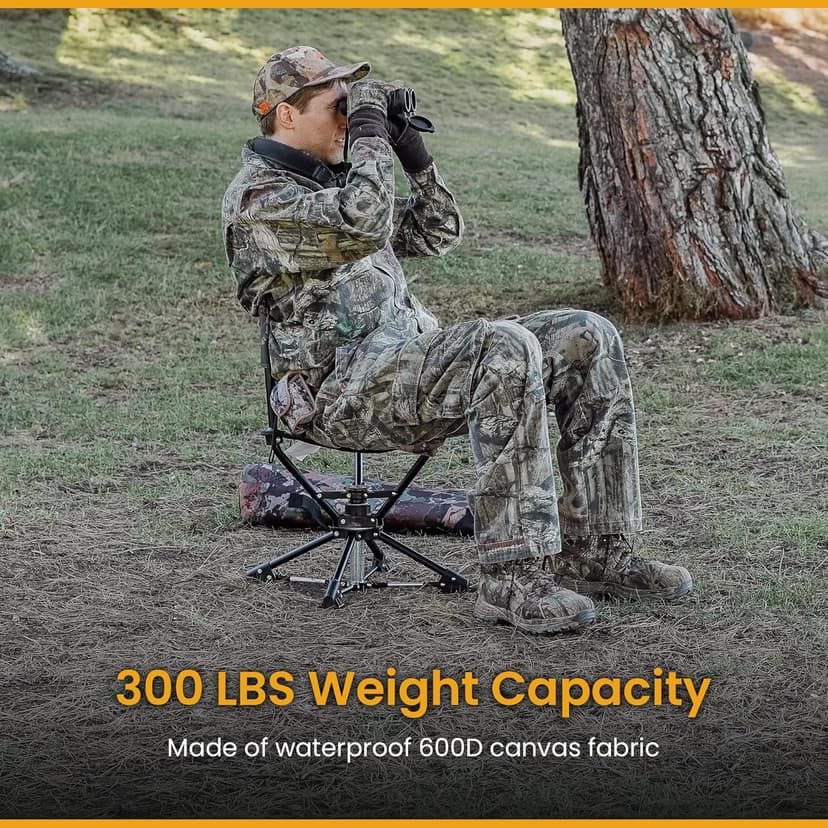 ARROWHEAD OUTDOOR 360° Degree Swivel Hunting Chair Stool Seat, Perfect for Blinds, No Sink Feet, Supports up to 450lbs, Carrying Case, Steel Frame, Fishing, High-Grade 600D Canvas