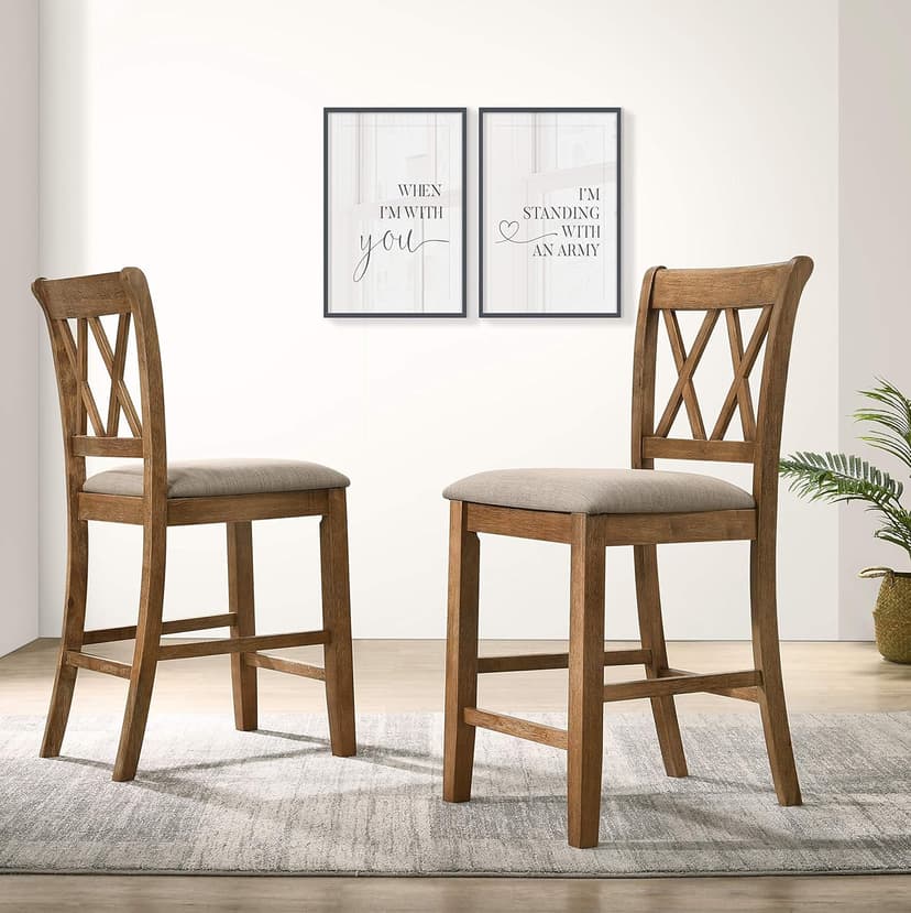 Windvale Fabric Upholstered Counter Height Dining Chairs, Set of 2, Cottage Oak