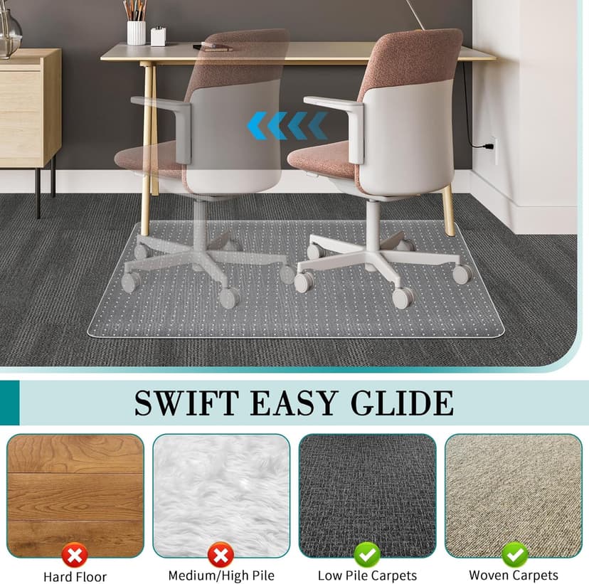 Office Chair Mat for Carpets, Clear Computer Desk Chair Mat for Low Carpeted Floors, Thick and Sturdy Carpet Protector, Easy Glide and Flat Without Curling (30" x 48" Rectangle)