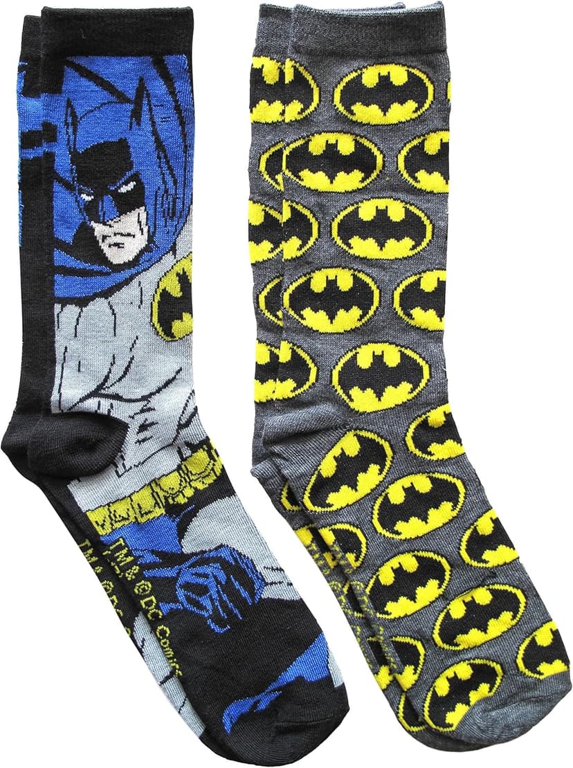 Hyp DC Comics Batman Grey Pattern Men's Crew Socks 2 Pair Pack Shoe Size 6-12