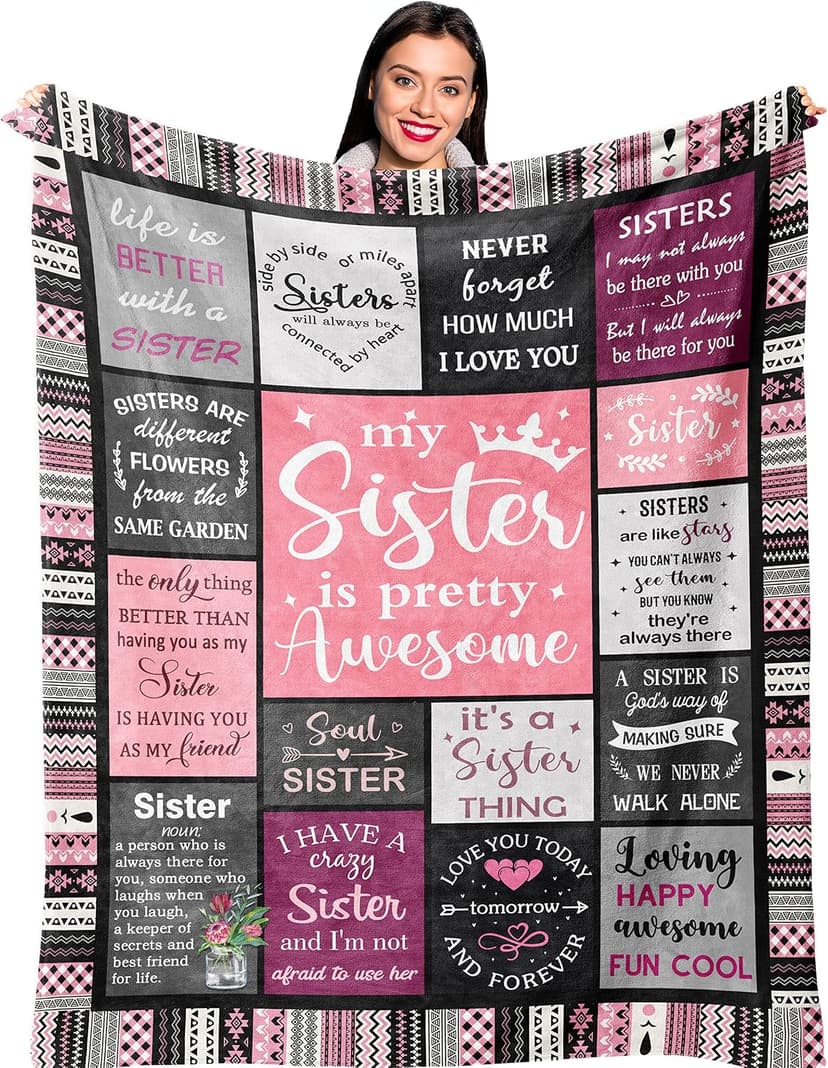 Ruvinzo Sister Gifts from Sis, Sisters Birthday Gift Idea, Best Sister Ever Gift for Women, Birthday Gifts for Sisters, Sis Soft Throw Blanket 60" x 50" B0BY8BFFQ9