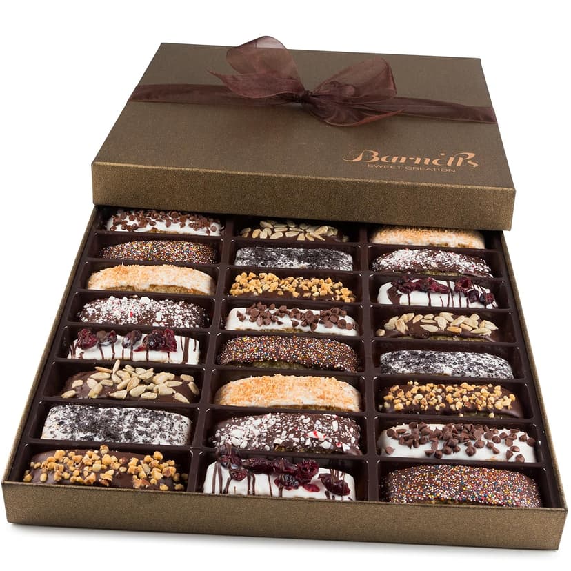 Barnetts Christmas Holiday Thanksgiving Chocolate 24 Biscotti Gift Baskets, Gourmet Cookie Gifts Box for Him and Her Food Basket Delivery, Candy Ideas for Dad, Husband, Brother, Son, Father, Grandfather, Boyfriend, Wife, Mother Grandmother