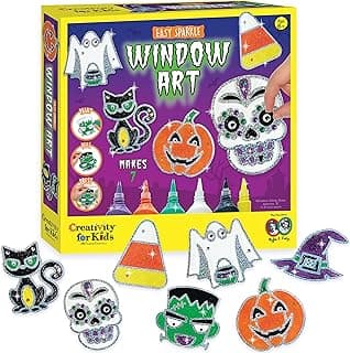 Creativity for Kids Halloween Window Art Kit | Create 7 Spooky Suncatchers with Paint, Rhinestones & Wiggly Eyes | DIY Craft Kit for Kids | Fun for Parties, Gifts & Seasonal Décor (Ages 6+)