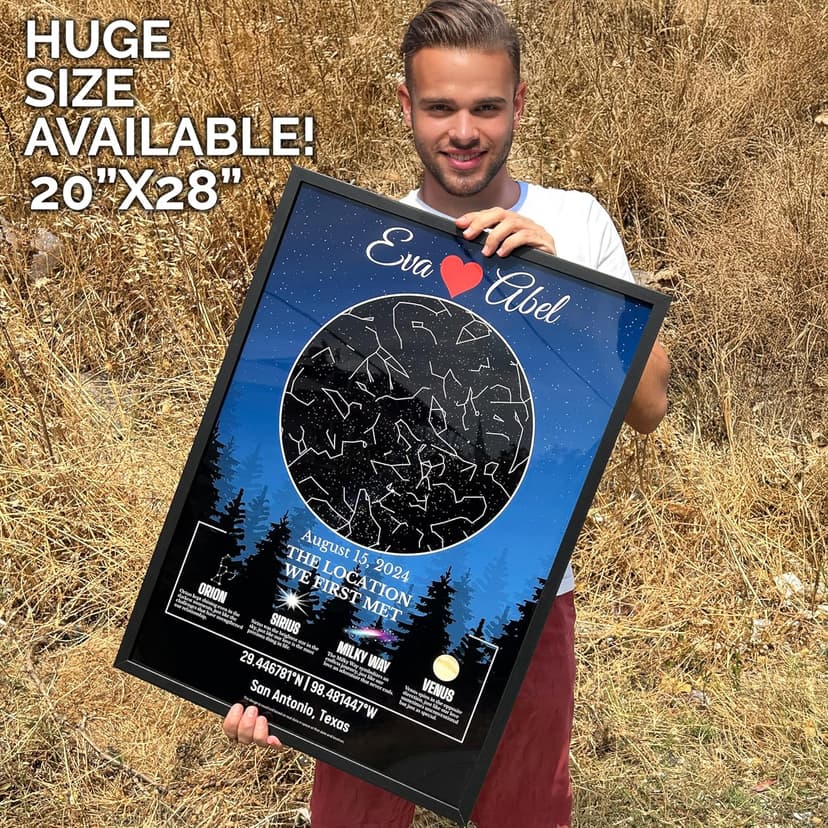 Custom Star Map for Anniversary - Premium Glossy Acrylic - The Night We Met Personalized Constellation Chart - High-Shine Plexiglass Night Sky - Romantic Gift for Her, Wife, Him or Husband - Framed Wall Art B0DH8LR3Z4