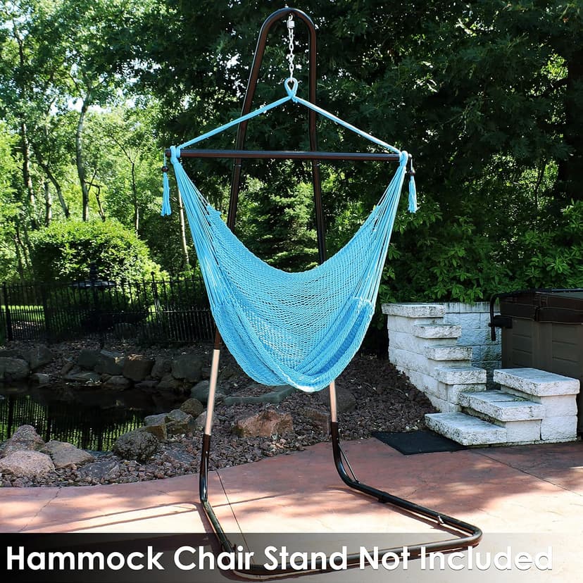 Sunnydaze Outdoor Hammock Chair Swing for Reading - Hanging Hammock Swing for Indoor or Patio - 300lb Capacity - Caribbean XL - Sky Blue