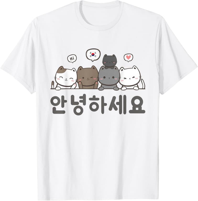 Korea Korean Flag Souvenir Korean Flag & Cats | Korean Hello Annyeong Haseyo T-Shirt