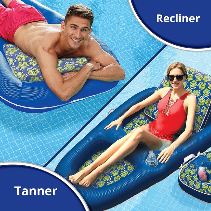 Aqua Campania Ultimate 2-in-1 Pool Float Lounge – Extra Large – Inflatable Pool Floats for Adults with Adjustable Backrest & Cupholder Caddy