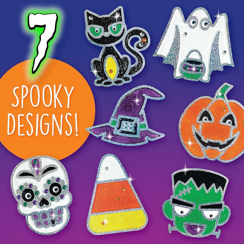 Creativity for Kids Halloween Window Art Kit | Create 7 Spooky Suncatchers with Paint, Rhinestones & Wiggly Eyes | DIY Craft Kit for Kids | Fun for Parties, Gifts & Seasonal Décor (Ages 6+)