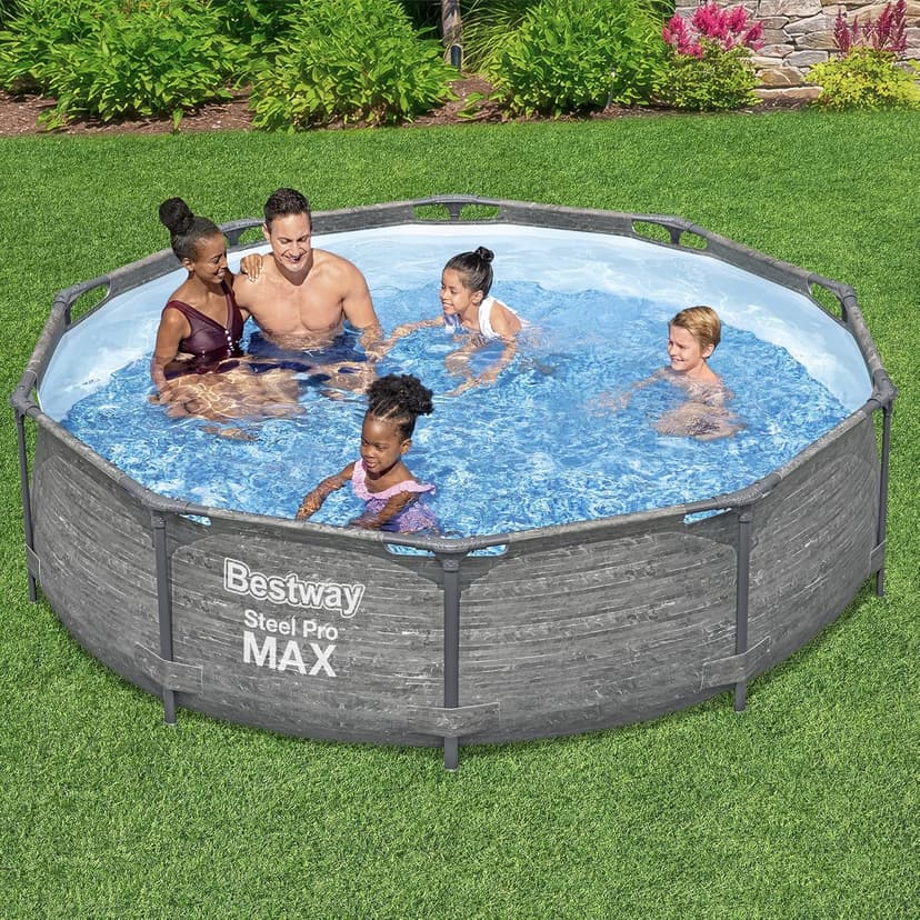 Bestway Steel Pro MAX 10' x 30" Above Ground Pool, Round Metal Frame Outdoor Swimming Pool Set with Filter Pump, Stacked Stone Print