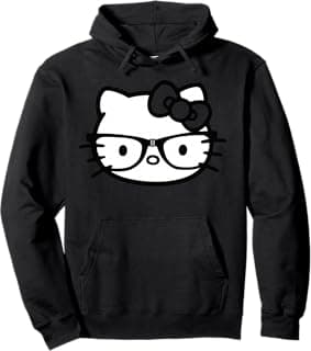 Hello Kitty Black and White Nerd Glasses Pullover Hoodie