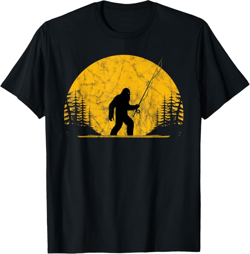 Sasquatch Fly Fishing Vintage Trout Fisherman Funny T-Shirt