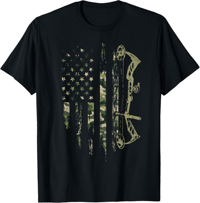 Camo American Flag Bowhunting Bow Archery Deer Hunting Gift T-Shirt