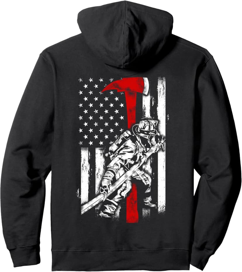 Firefighter red Axe Distressed Fireman American Flag Pullover Hoodie