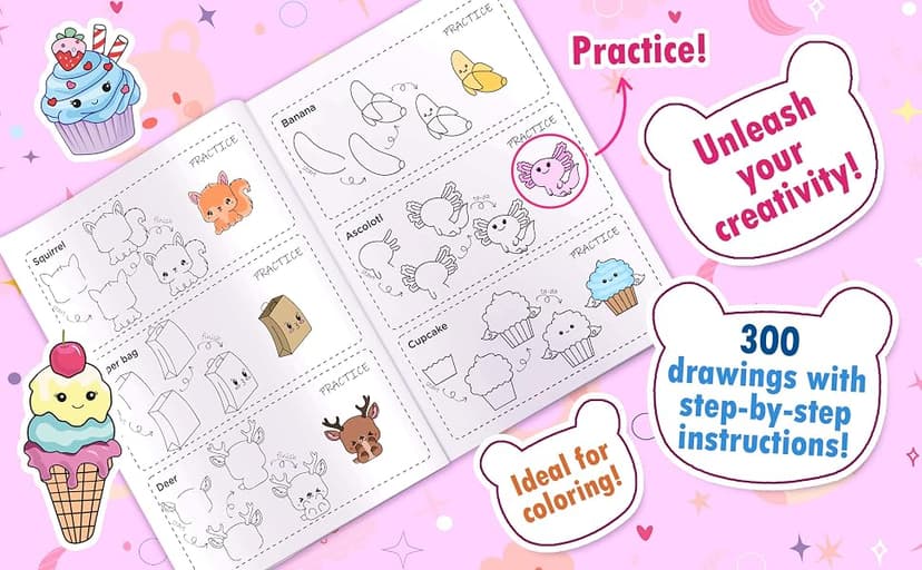 How to Draw Anything for kids: 300 Cute Step-by-Step Drawing Stuff: Amazing Food, Animals, Kawaii, Gifts and Other (How to draw books for kids) B0D2MG1F8C