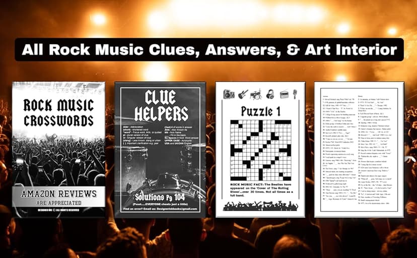 ROCK MUSIC Crossword Puzzles: 1950s, 1960s, 1970s, 1980s, 1990s, 2000s - Songs, Bands, Classics, & more B0C6W7MZFC