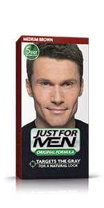 Just for Men Mustache & Beard, Beard Dye for Men with Brush Included, With Keratin Biotin Aloe and Coconut Oil for Healthy Facial Hair - Dark Brown, M-45, Pack of 3 (Packaging May Vary)