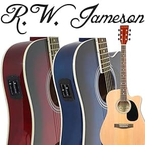Jameson Guitars Full Size Thinline Acoustic Electric Guitar with Free Gig Bag Case & Picks Black Right Handed