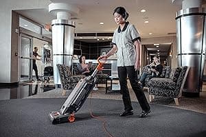 Hoover Commercial HushTone 13-Inch 2-Speed Upright Vacuum Cleaner with IntelliBelt, Quiet Bagged HEPA Filtered Professional Rated, 40-Foot Long Cord, CH54113, Gray/Orange