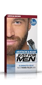 Just for Men Mustache & Beard, Beard Dye for Men with Brush Included, With Keratin Biotin Aloe and Coconut Oil for Healthy Facial Hair - Dark Brown, M-45, Pack of 3 (Packaging May Vary)