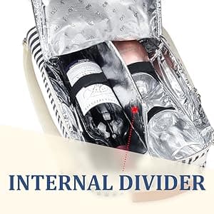 Tirrinia Insulated 2 Bottle Wine Gift Tote Bag - Wine Tumbler Glass Cooler Carrier for BYOB Restaurants, Wine Tasting, Travel, Park, Beach, Great Wine Lover Gift, Blue Stripe