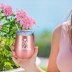 NewEleven 50th Birthday Gifts For Women, Her - 1975 50th Birthday Decorations - Gift For Women Turning 50-50 Year Old Gifts For Her, Mom, Wife, Friends - 12 Oz Wine Tumbler